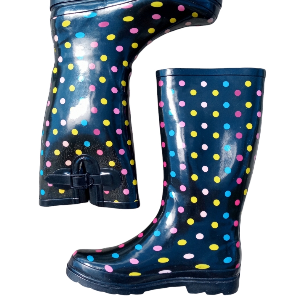 Star Bay Size 10 Colorful Polka Dot Rubber Waterproof Rain Boots